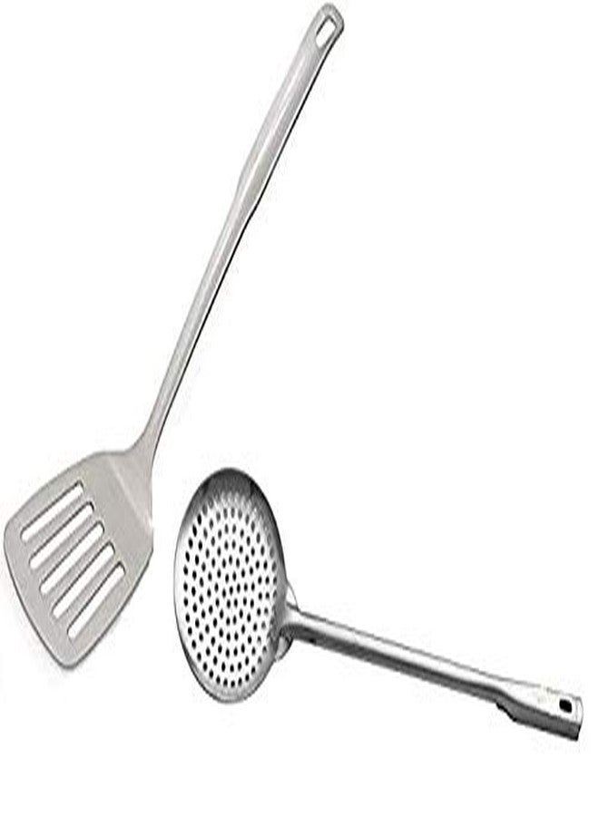 Bartan Star Stainless Steel Perforated Cooking Turner with (Puri Skimmer) - Image 1